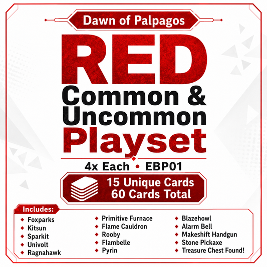 Palworld TCG Dawn of Palpagos Red Common & Uncommon Playset – 4x Each – EBP01