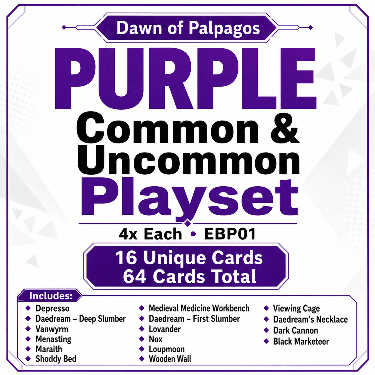 Palworld TCG Dawn of Palpagos Purple Common & Uncommon Playset – 4x Each – EBP01 - CardSquare L.L.C.