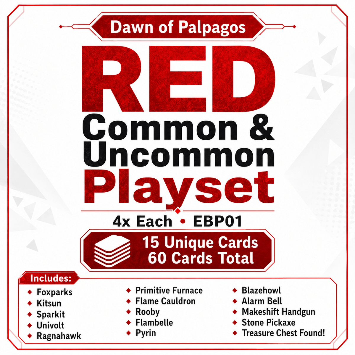 Palworld TCG Dawn of Palpagos Red Common & Uncommon Playset – 4x Each – EBP01 - CardSquare L.L.C.