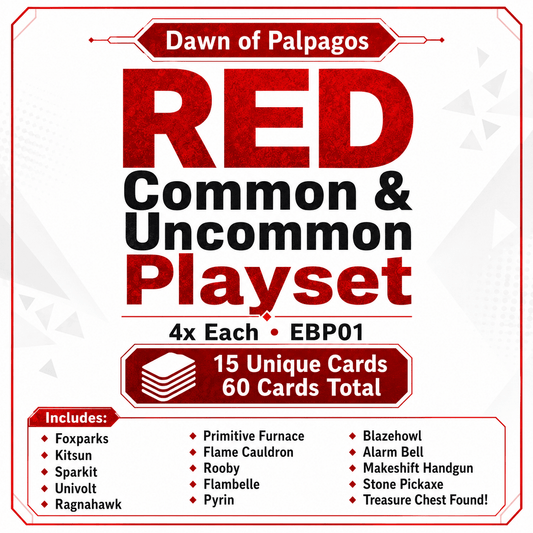 Palworld TCG Dawn of Palpagos Red Common & Uncommon Playset – 4x Each – EBP01 - CardSquare L.L.C.